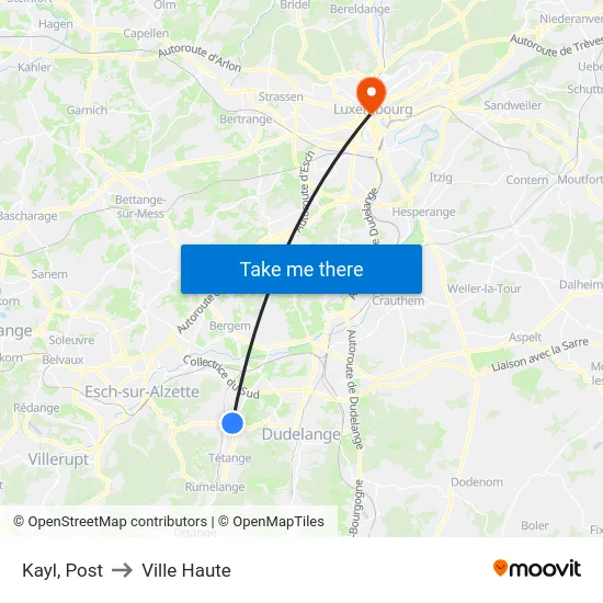 Kayl, Post to Ville Haute map