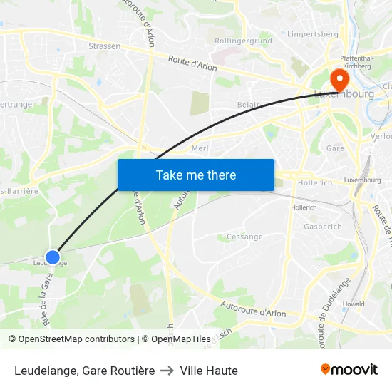 Leudelange, Gare Routière to Ville Haute map