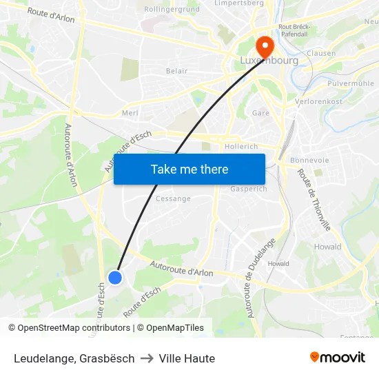 Leudelange, Grasbësch to Ville Haute map