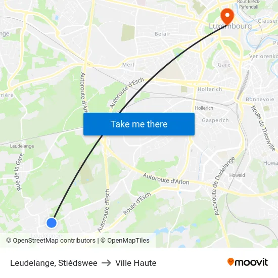Leudelange, Stiédswee to Ville Haute map