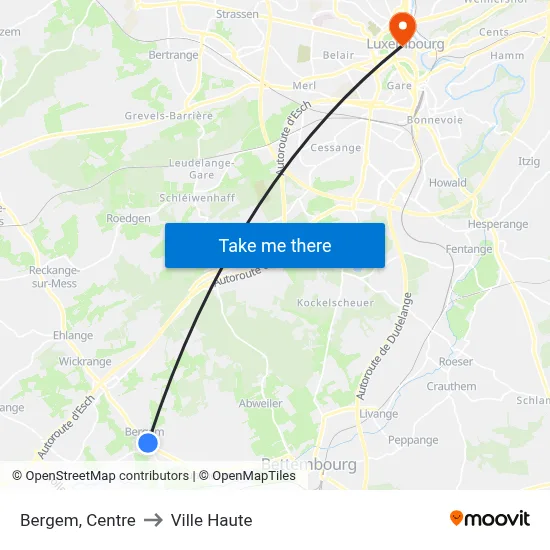 Bergem, Centre to Ville Haute map