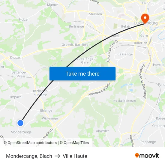 Mondercange, Blach to Ville Haute map