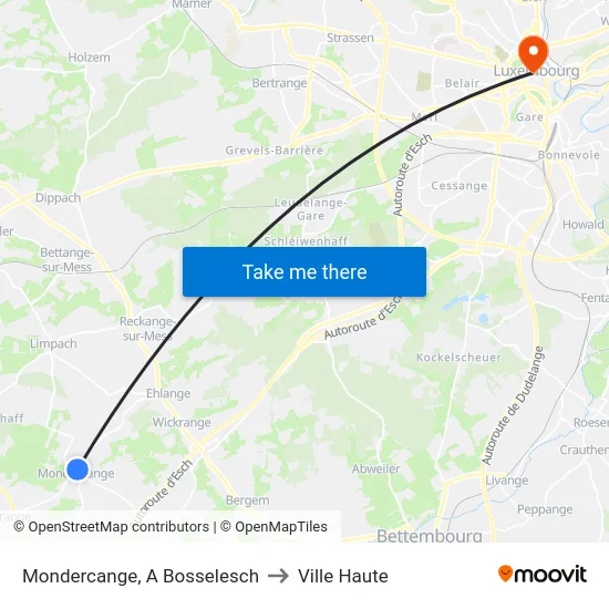 Mondercange, A Bosselesch to Ville Haute map