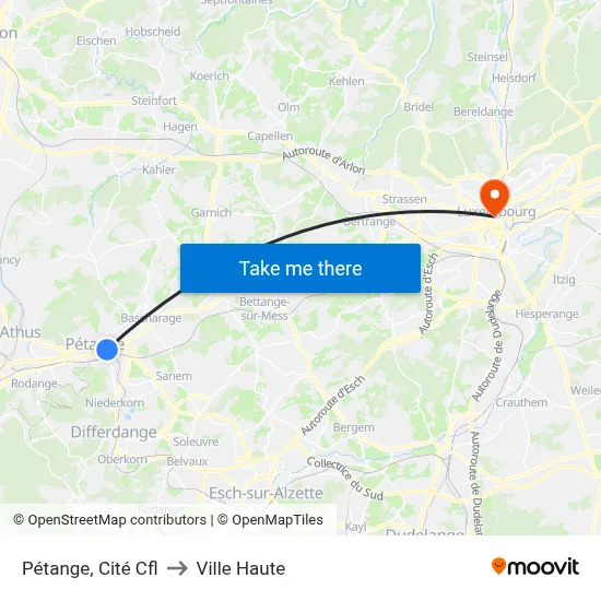 Pétange, Cité Cfl to Ville Haute map