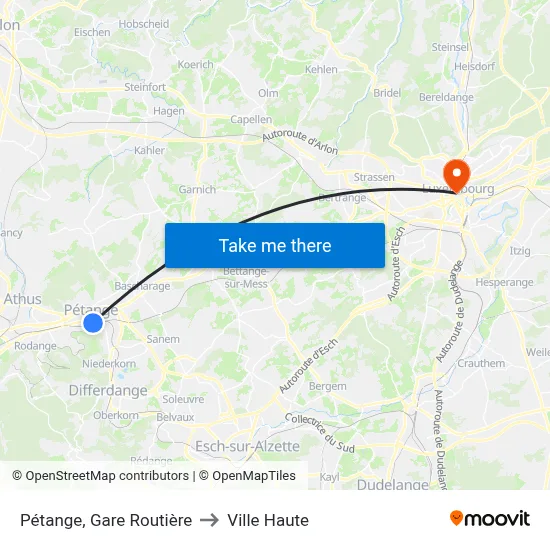 Pétange, Gare Routière to Ville Haute map