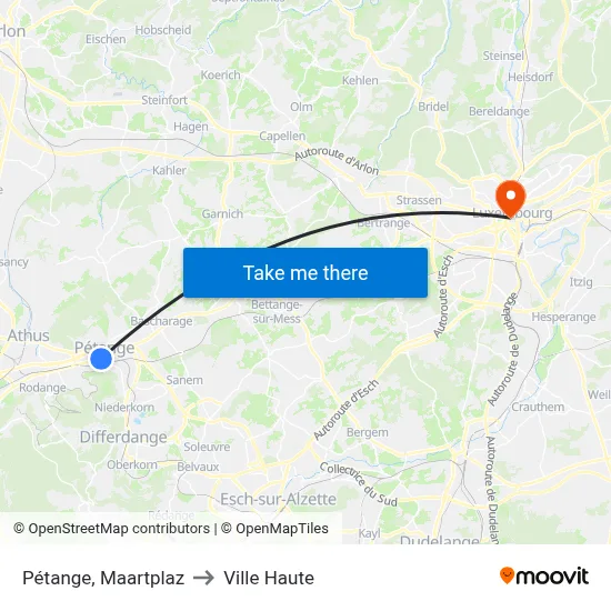 Pétange, Maartplaz to Ville Haute map