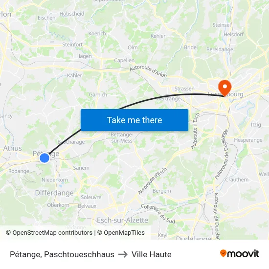 Pétange, Paschtoueschhaus to Ville Haute map