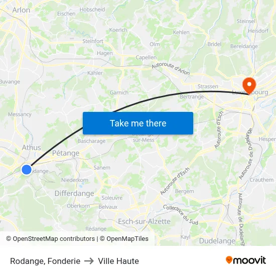 Rodange, Fonderie to Ville Haute map