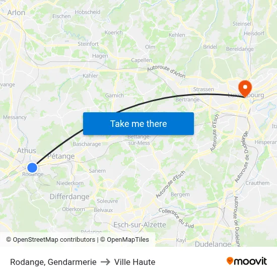 Rodange, Gendarmerie to Ville Haute map