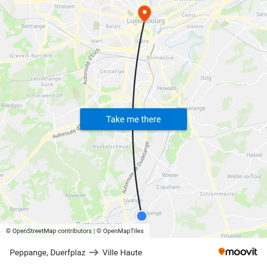 Peppange, Duerfplaz to Ville Haute map