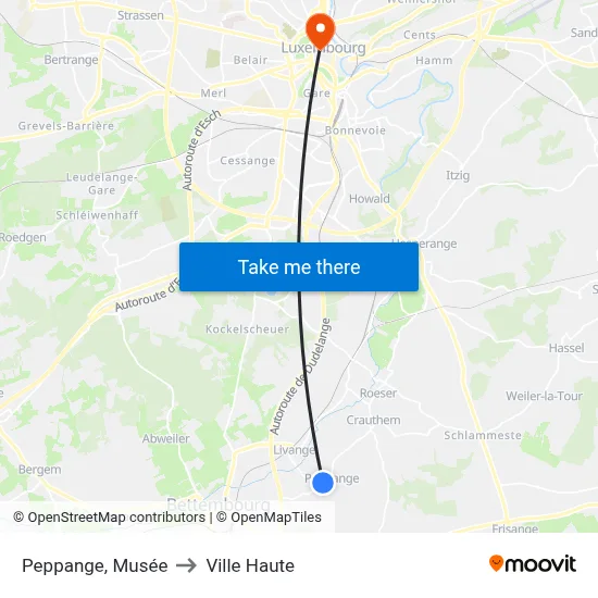 Peppange, Musée to Ville Haute map