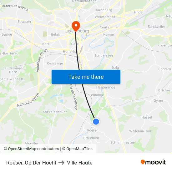 Roeser, Op Der Hoehl to Ville Haute map