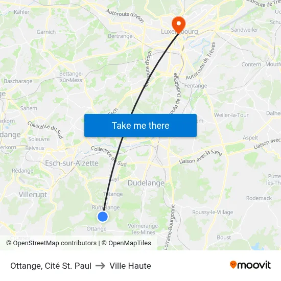 Ottange, Cité St. Paul to Ville Haute map