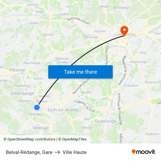 Belval-Rédange, Gare to Ville Haute map