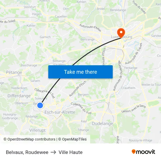 Belvaux, Roudewee to Ville Haute map