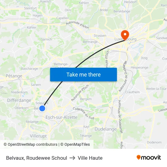 Belvaux, Roudewee Schoul to Ville Haute map