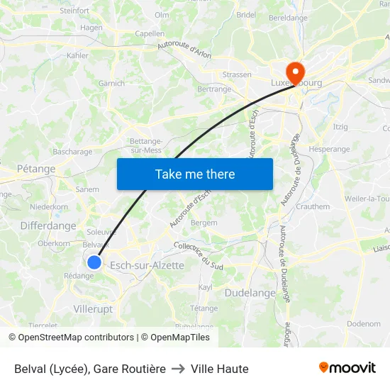 Belval (Lycée), Gare Routière to Ville Haute map