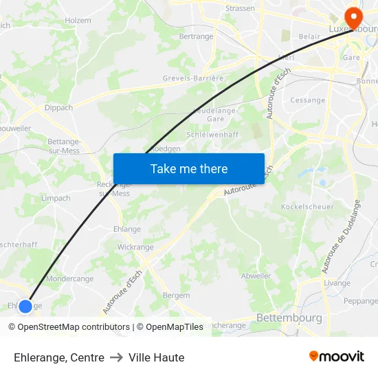 Ehlerange, Centre to Ville Haute map