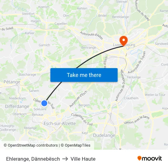 Ehlerange, Dännebësch to Ville Haute map