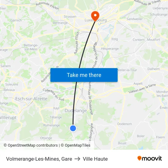 Volmerange-Les-Mines, Gare to Ville Haute map