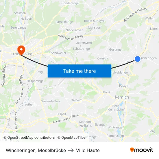 Wincheringen, Moselbrücke to Ville Haute map