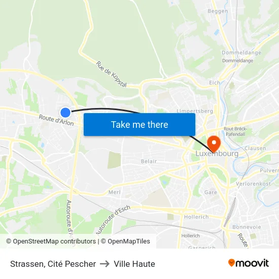 Strassen, Cité Pescher to Ville Haute map