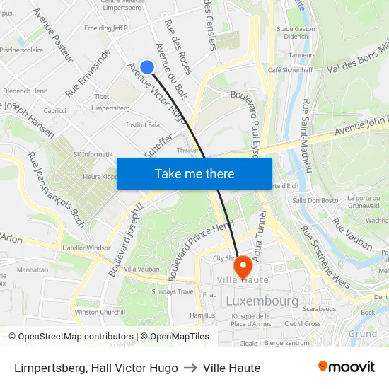 Limpertsberg, Hall Victor Hugo to Ville Haute map