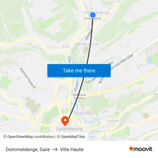 Dommeldange, Gare to Ville Haute map