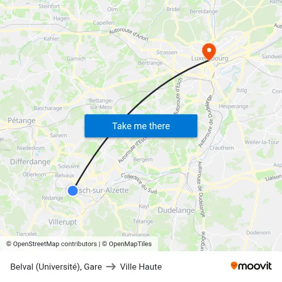 Belval (Université), Gare to Ville Haute map