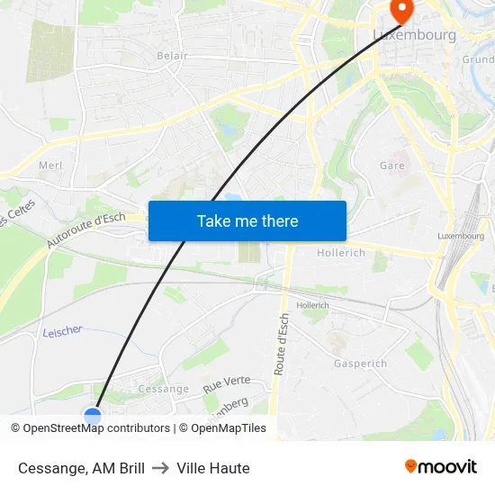 Cessange, AM Brill to Ville Haute map
