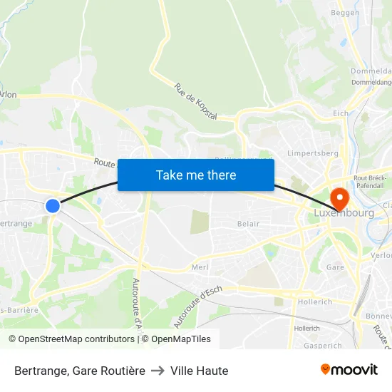 Bertrange, Gare Routière to Ville Haute map