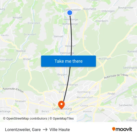 Lorentzweiler, Gare to Ville Haute map