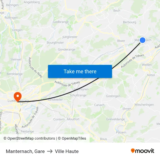 Manternach, Gare to Ville Haute map
