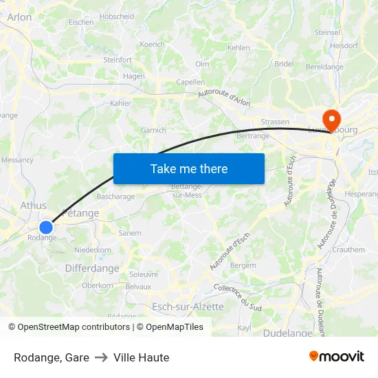 Rodange, Gare to Ville Haute map