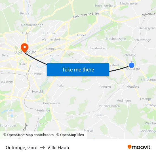 Oetrange, Gare to Ville Haute map