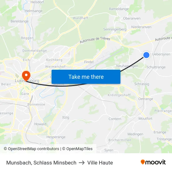 Munsbach, Schlass Minsbech to Ville Haute map