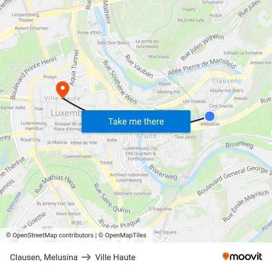 Clausen, Melusina to Ville Haute map