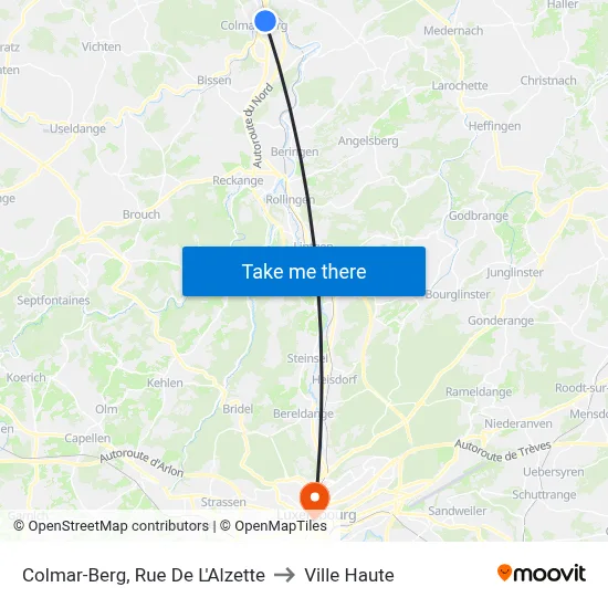 Colmar-Berg, Rue De L'Alzette to Ville Haute map
