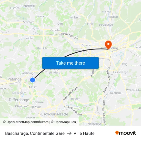 Bascharage, Continentale Gare to Ville Haute map