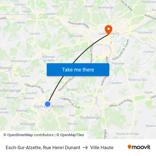 Esch-Sur-Alzette, Rue Henri Dunant to Ville Haute map