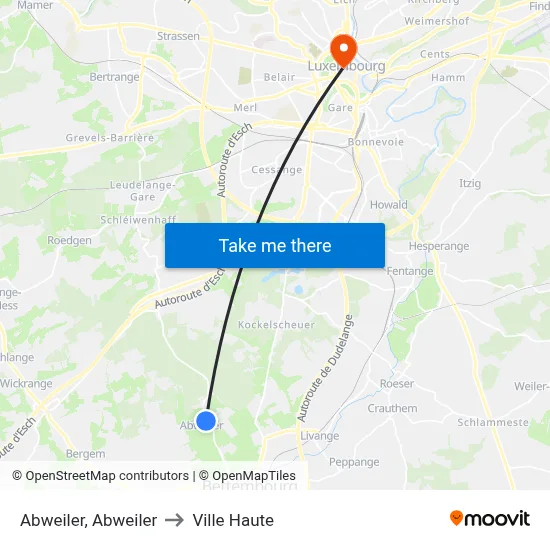 Abweiler, Abweiler to Ville Haute map