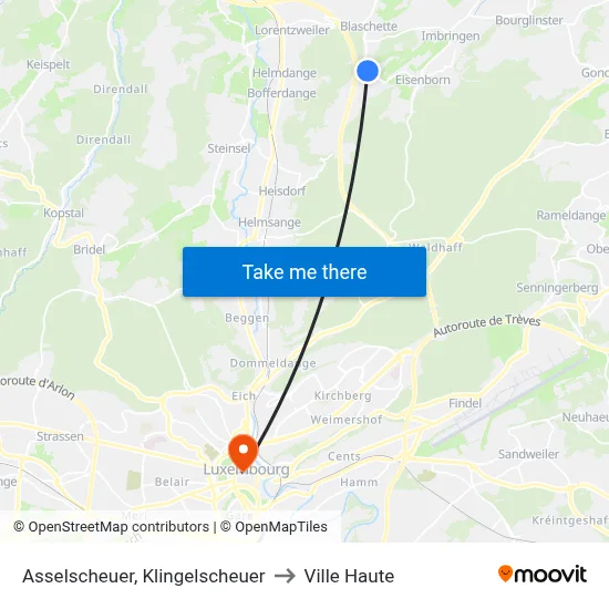 Asselscheuer, Klingelscheuer to Ville Haute map