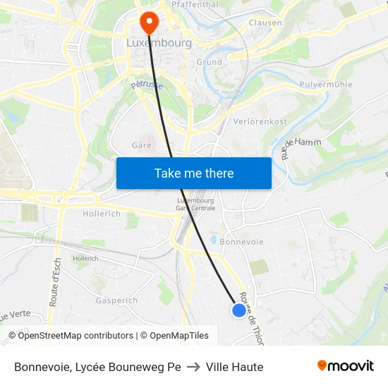 Bonnevoie, Lycée Bouneweg Pe to Ville Haute map