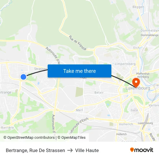 Bertrange, Rue De Strassen to Ville Haute map