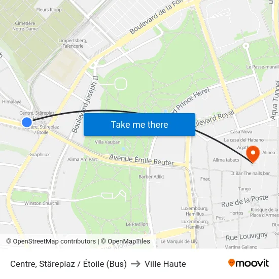 Centre, Stäreplaz / Étoile (Bus) to Ville Haute map