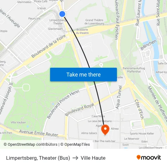 Limpertsberg, Theater (Bus) to Ville Haute map