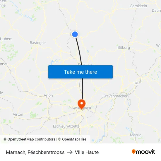 Marnach, Fëschberstrooss to Ville Haute map