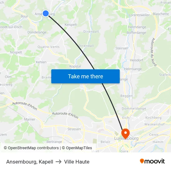 Ansembourg, Kapell to Ville Haute map