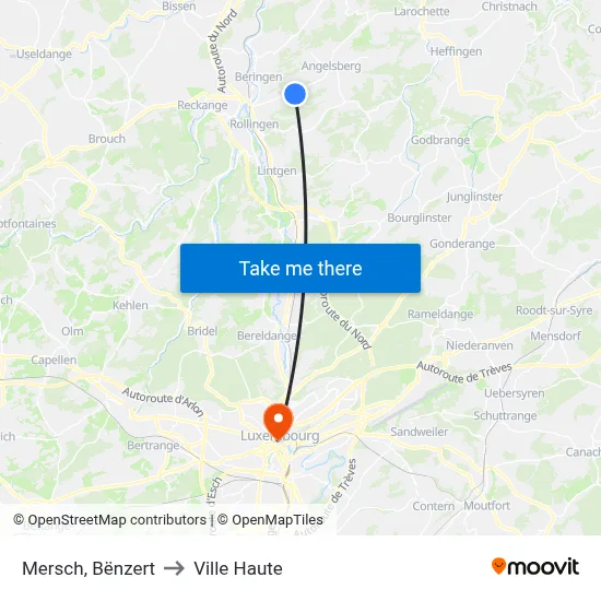 Mersch, Bënzert to Ville Haute map