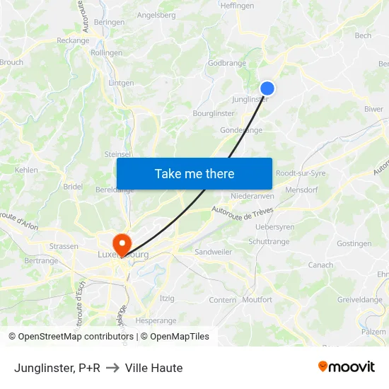Junglinster, P+R to Ville Haute map